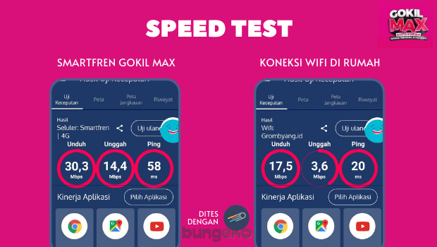 Hasil speed test jaringan smartfren GOKIL MAX LAKA LAKA